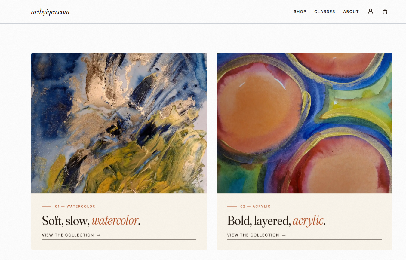 ArtByIqra art portfolio website screenshot